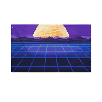 8-Bit Pixel Digital Landscape Print Polyester Flag