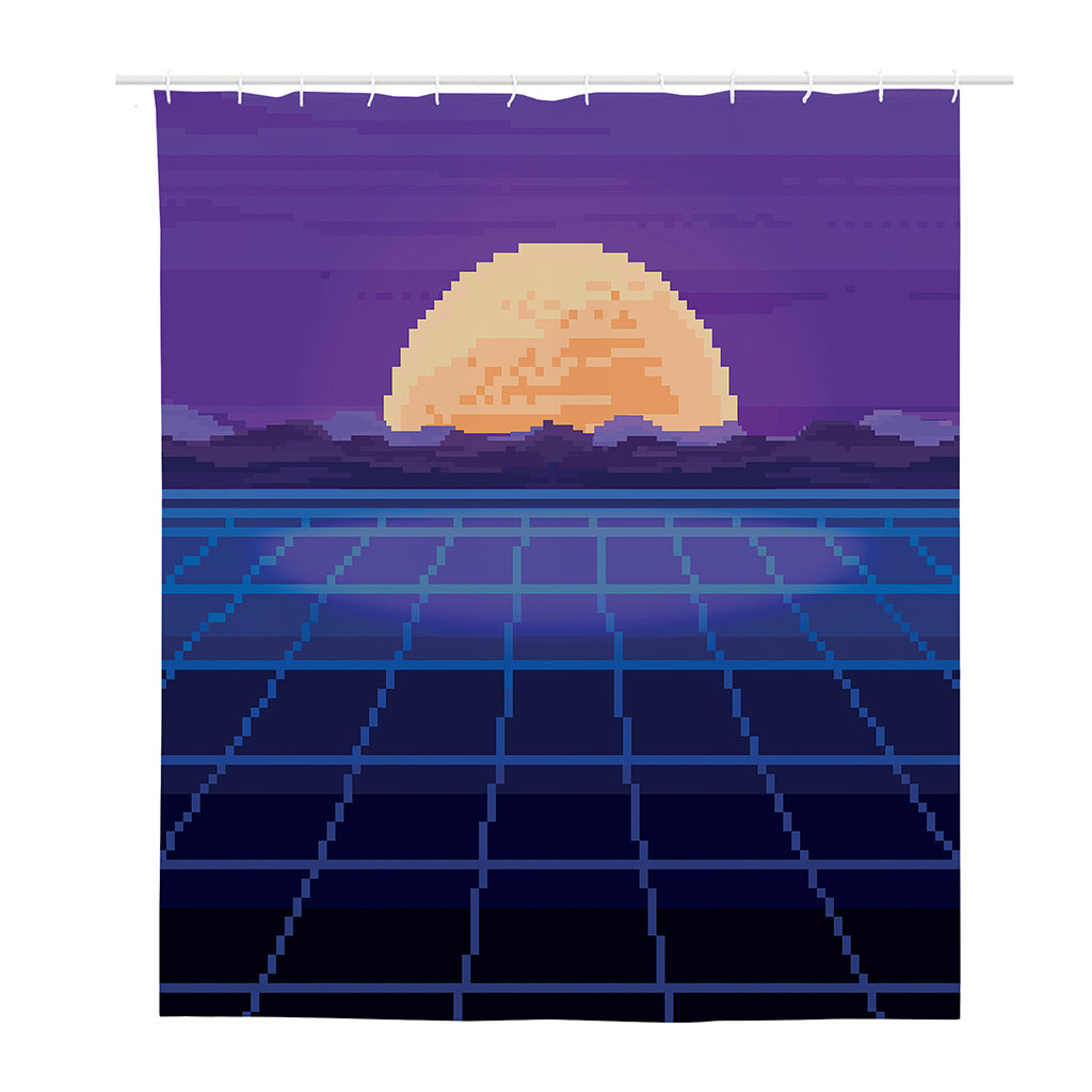 8-Bit Pixel Digital Landscape Print Polyester Shower Curtain