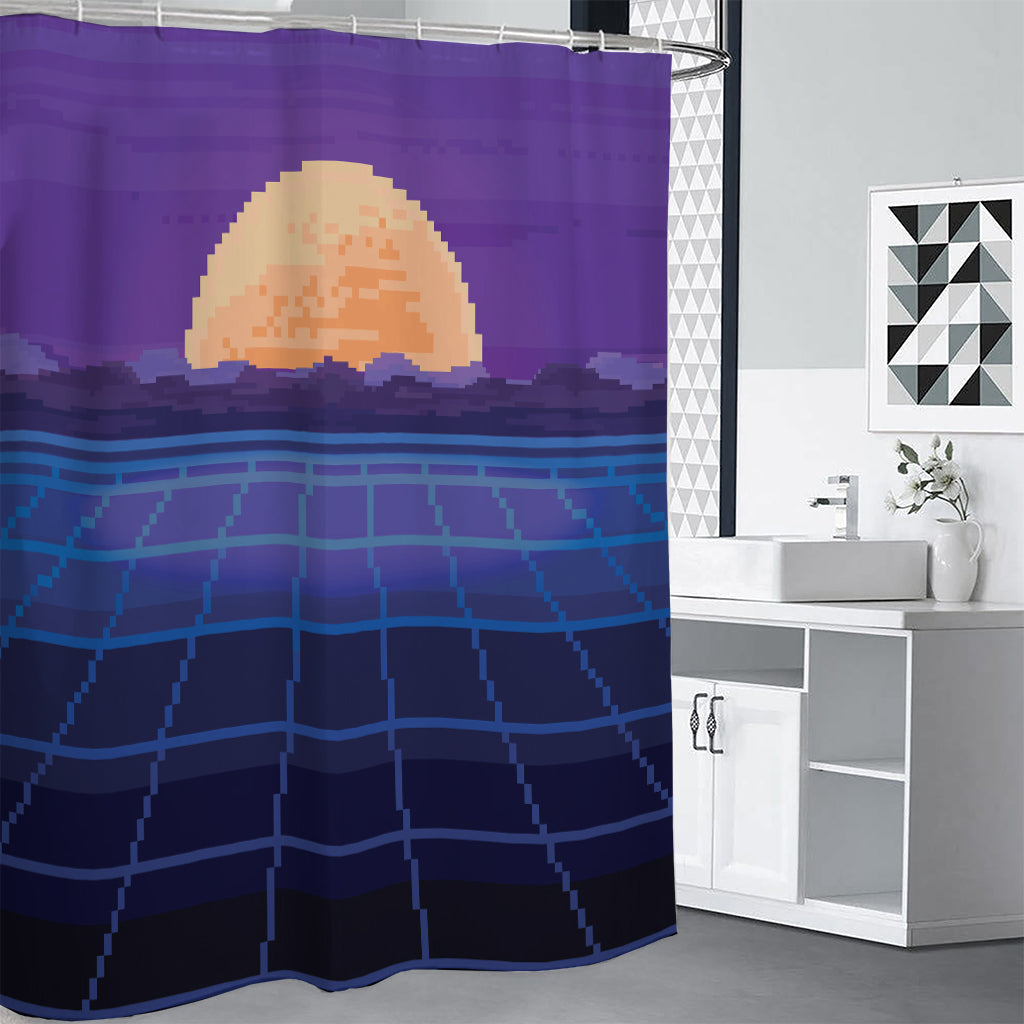 8-Bit Pixel Digital Landscape Print Premium Shower Curtain