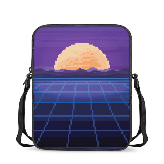 8-Bit Pixel Digital Landscape Print Rectangular Crossbody Bag