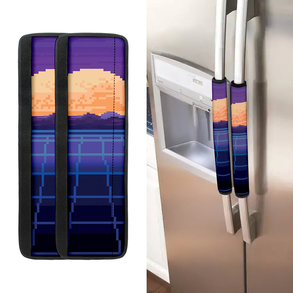 8-Bit Pixel Digital Landscape Print Refrigerator Handle Covers