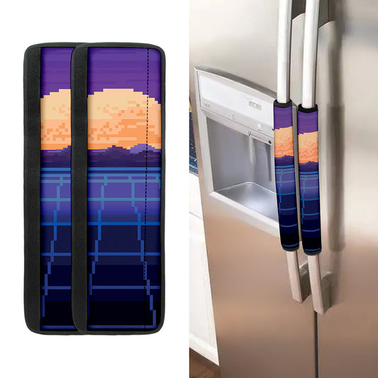 8-Bit Pixel Digital Landscape Print Refrigerator Handle Covers