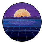 8-Bit Pixel Digital Landscape Print Round Floor Mat