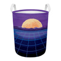 8-Bit Pixel Digital Landscape Print Round Laundry Basket