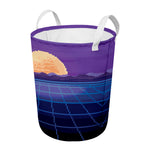 8-Bit Pixel Digital Landscape Print Round Laundry Basket