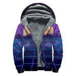 8-Bit Pixel Digital Landscape Print Sherpa Lined Zip Up Hoodie