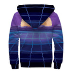 8-Bit Pixel Digital Landscape Print Sherpa Lined Zip Up Hoodie