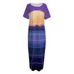 8-Bit Pixel Digital Landscape Print Short Sleeve Long Nightdress