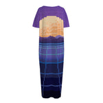 8-Bit Pixel Digital Landscape Print Short Sleeve Long Nightdress