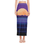 8-Bit Pixel Digital Landscape Print Side Slit Maxi Skirt