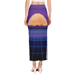 8-Bit Pixel Digital Landscape Print Side Slit Maxi Skirt