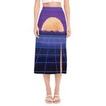 8-Bit Pixel Digital Landscape Print Side Slit Midi Skirt