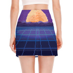 8-Bit Pixel Digital Landscape Print Side Slit Mini Skirt