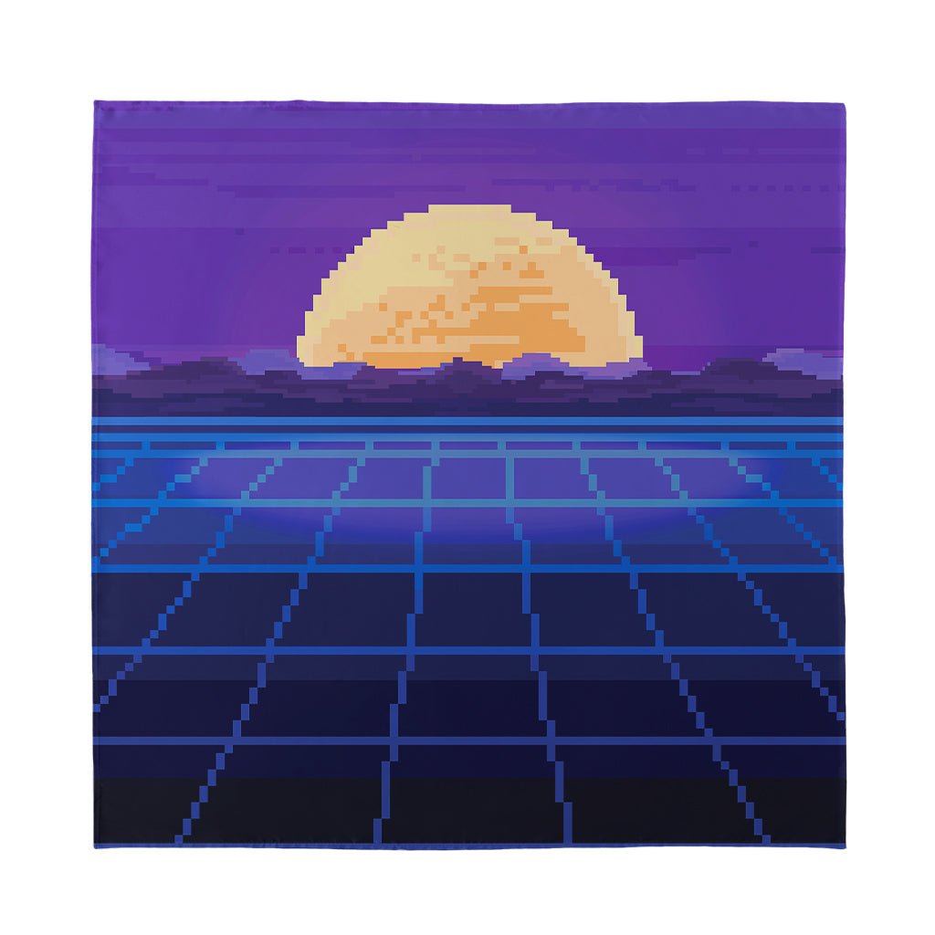 8-Bit Pixel Digital Landscape Print Silk Bandana