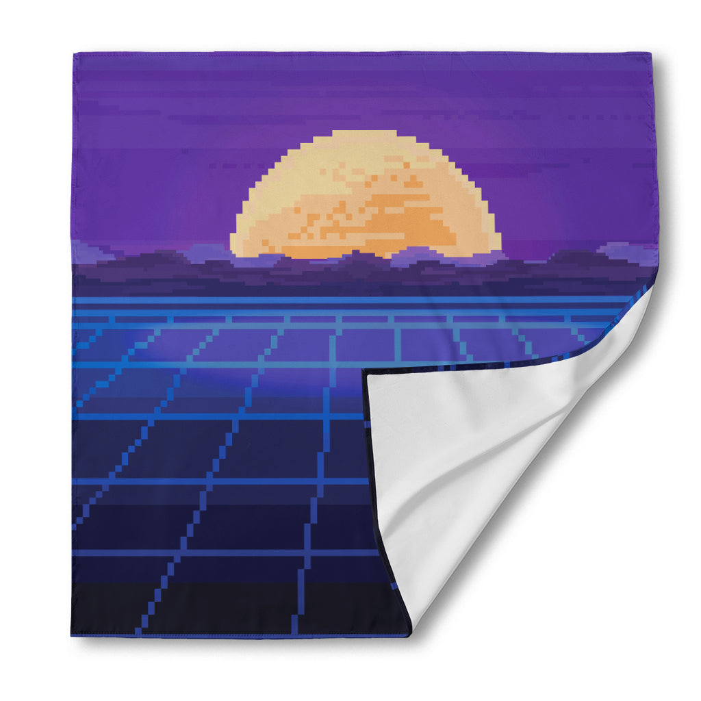 8-Bit Pixel Digital Landscape Print Silk Bandana