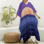 8-Bit Pixel Digital Landscape Print Silk V-Neck Kaftan Dress