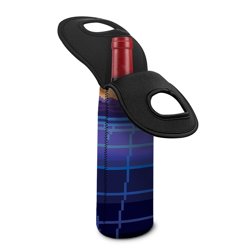 8-Bit Pixel Digital Landscape Print Single Neoprene Wine Tote