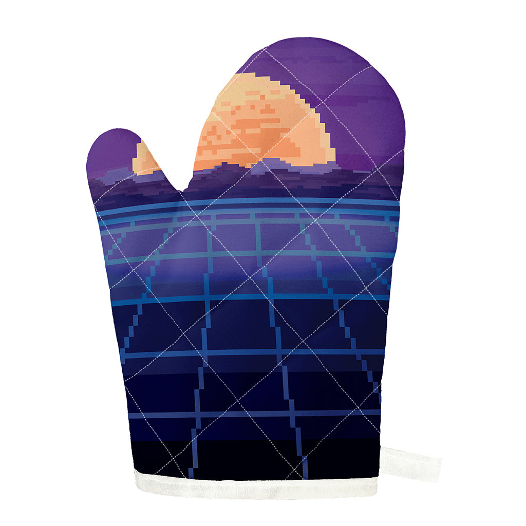 8-Bit Pixel Digital Landscape Print Single Oven Mitt