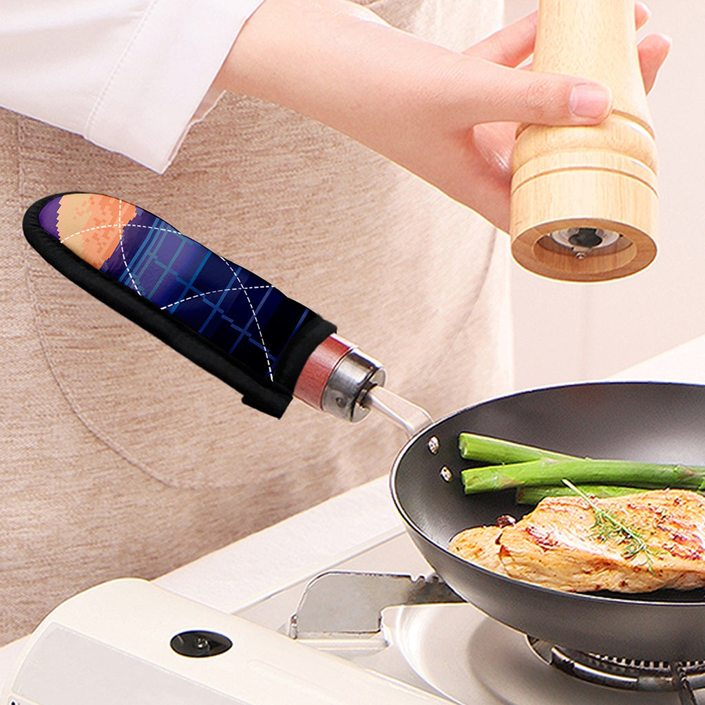 8-Bit Pixel Digital Landscape Print Skillet Handle Cover