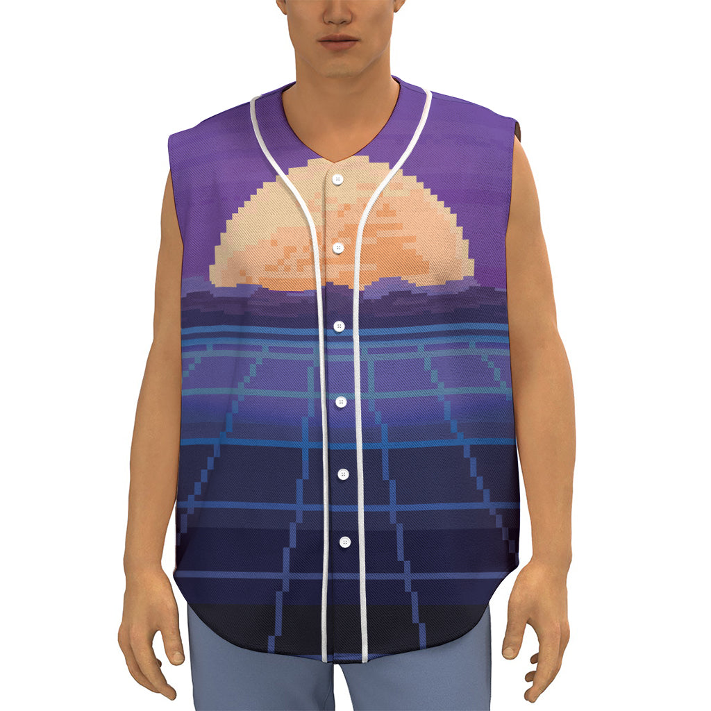8-Bit Pixel Digital Landscape Print Sleeveless Baseball Jersey