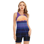 8-Bit Pixel Digital Landscape Print Sleeveless One Piece Swimsuit