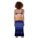 8-Bit Pixel Digital Landscape Print Slim Fit Midi Cami Dress