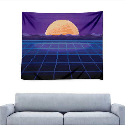 8-Bit Pixel Digital Landscape Print Tapestry