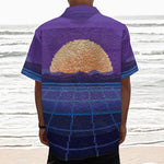 8-Bit Pixel Digital Landscape Print Textured Short Sleeve Shirt