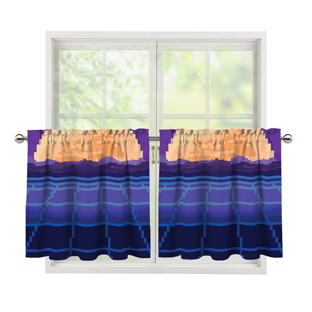8-Bit Pixel Digital Landscape Print Tier Curtains