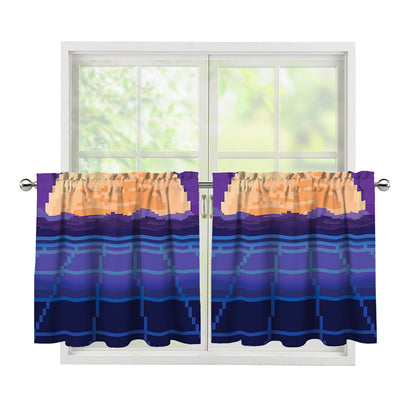 8-Bit Pixel Digital Landscape Print Tier Curtains