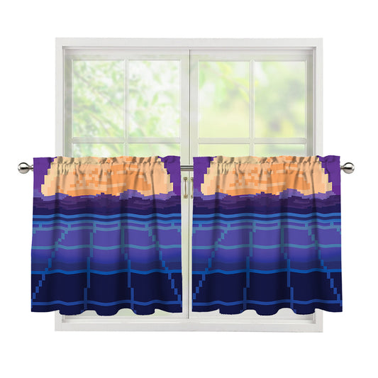 8-Bit Pixel Digital Landscape Print Tier Curtains