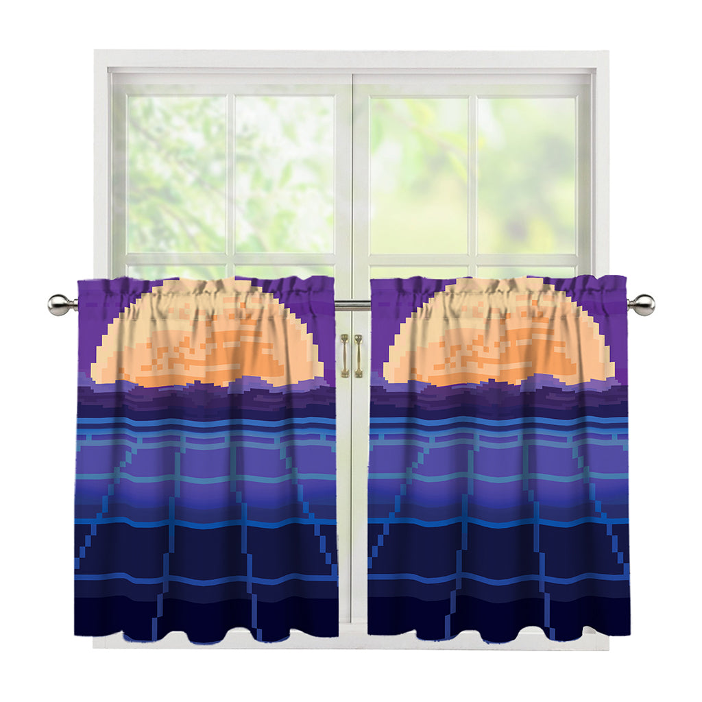 8-Bit Pixel Digital Landscape Print Tier Curtains