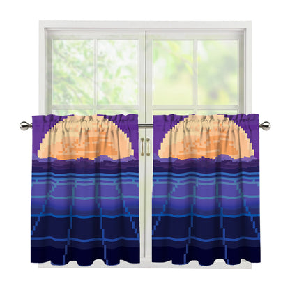 8-Bit Pixel Digital Landscape Print Tier Curtains
