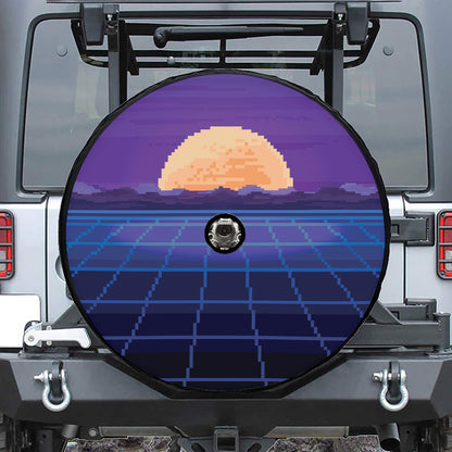 8-Bit Pixel Digital Landscape Print Tire Cover With Camera Hole
