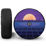 8-Bit Pixel Digital Landscape Print Tire Cover With Camera Hole