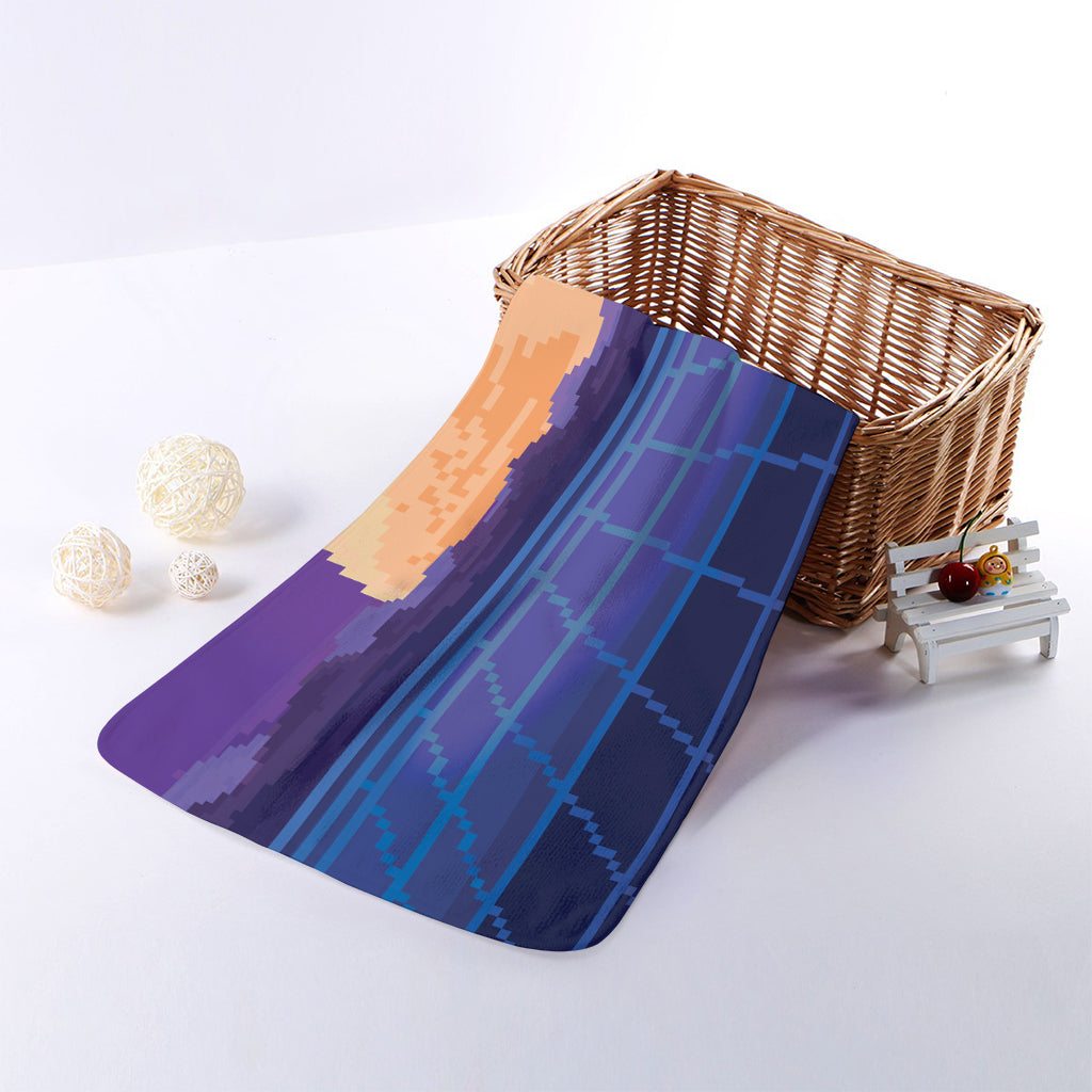 8-Bit Pixel Digital Landscape Print Towel