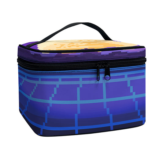 8-Bit Pixel Digital Landscape Print Travel Makeup Bag