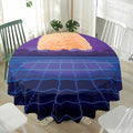 8-Bit Pixel Digital Landscape Print Waterproof Round Tablecloth