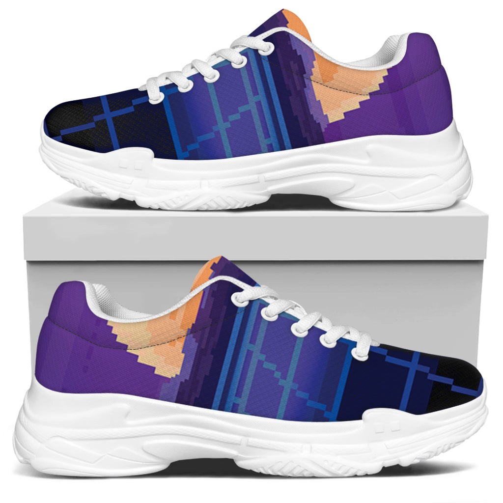8-Bit Pixel Digital Landscape Print White Chunky Shoes