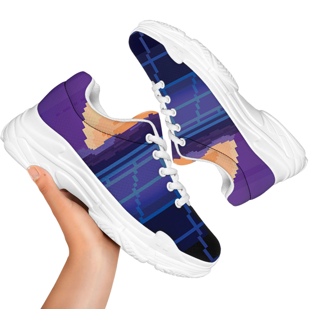 8-Bit Pixel Digital Landscape Print White Chunky Shoes