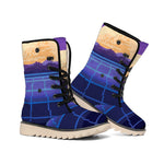 8-Bit Pixel Digital Landscape Print Winter Boots