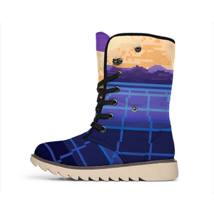 8-Bit Pixel Digital Landscape Print Winter Boots