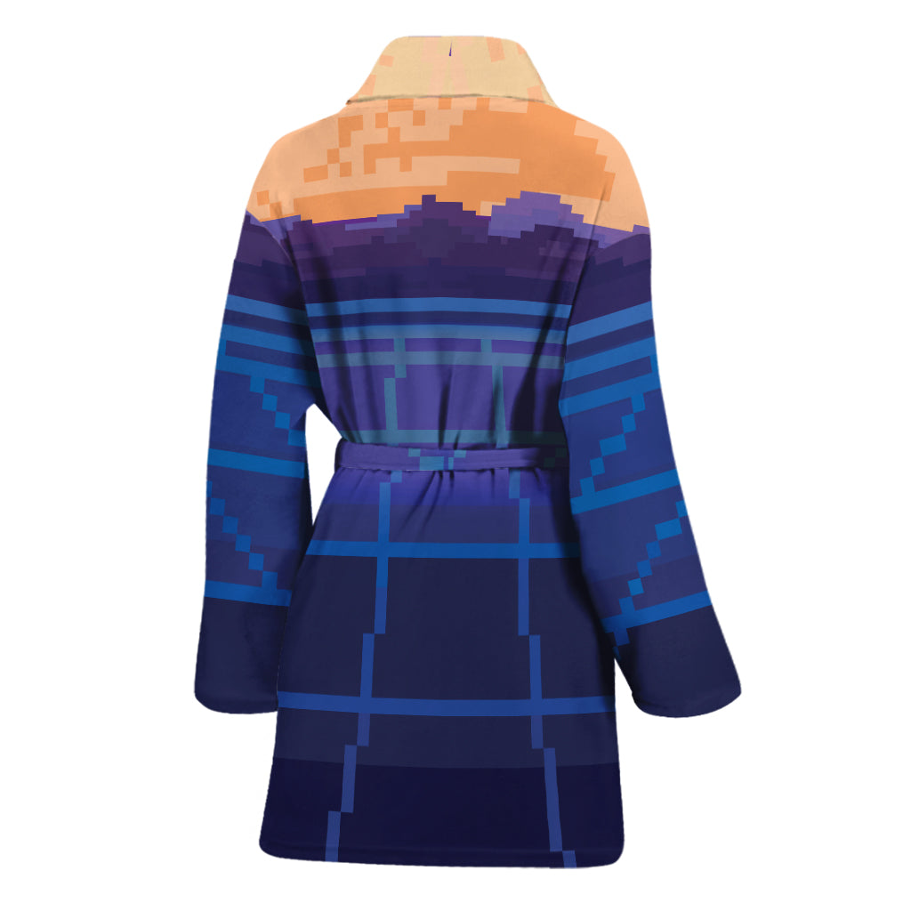 8-Bit Pixel Digital Landscape Print Women's Bathrobe