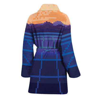 8-Bit Pixel Digital Landscape Print Women's Bathrobe
