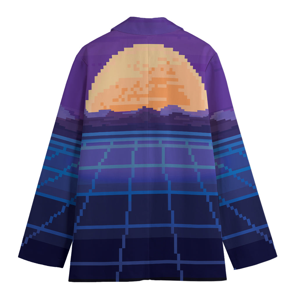 8-Bit Pixel Digital Landscape Print Women's Cotton Blazer