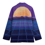 8-Bit Pixel Digital Landscape Print Women's Cotton Blazer