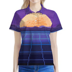 8-Bit Pixel Digital Landscape Print Women's Polo Shirt