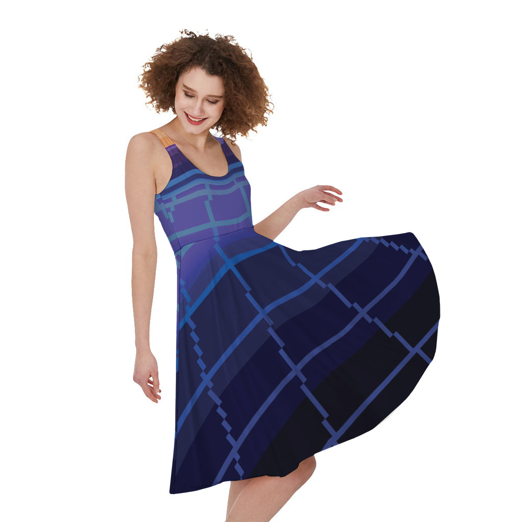 8-Bit Pixel Digital Landscape Print Women's Sleeveless Dress