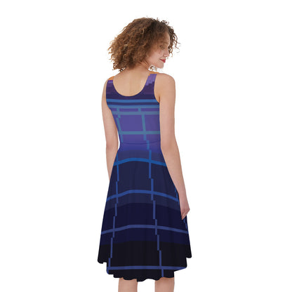 8-Bit Pixel Digital Landscape Print Women's Sleeveless Dress