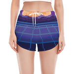 8-Bit Pixel Digital Landscape Print Women's Split Running Shorts